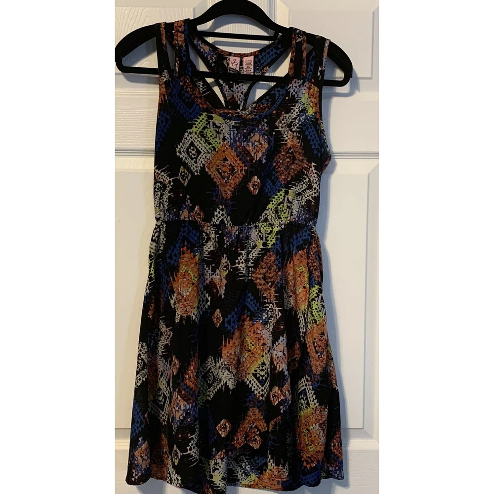 Love On a Hanger Size Medium Black Tribal Aztec Dress Double Racer Back